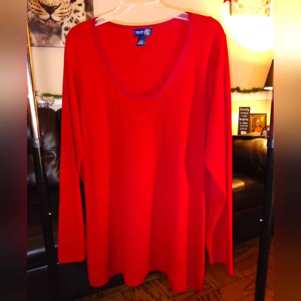 Red Dropped Down V Neck Sweater